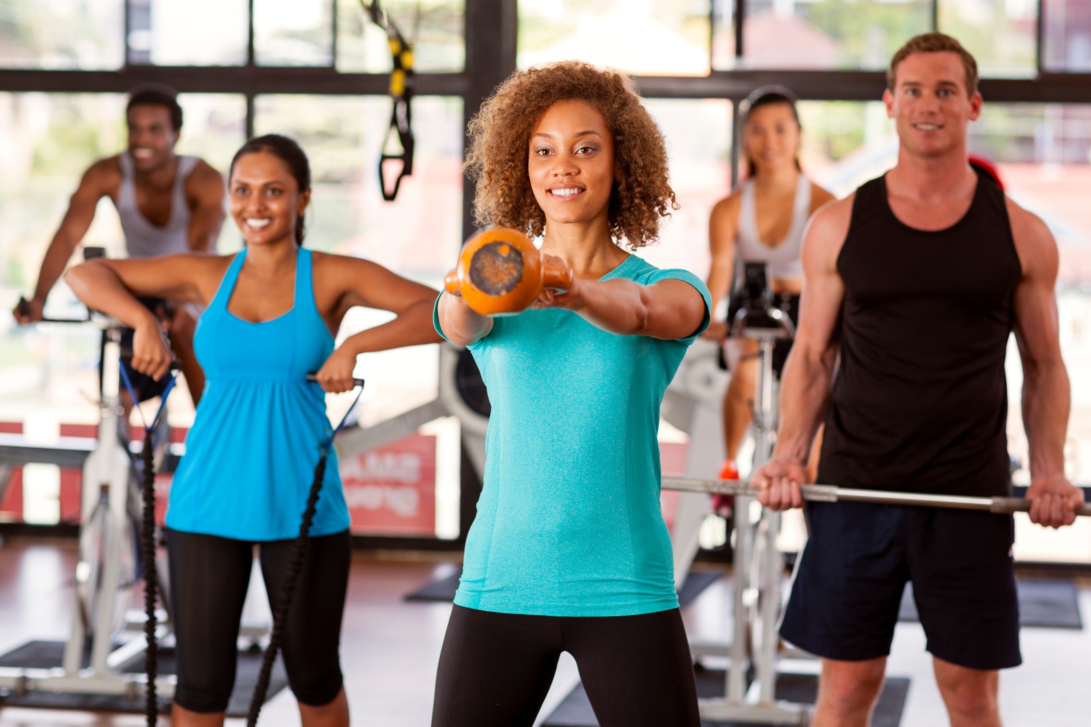 Group Exercising in a Gym